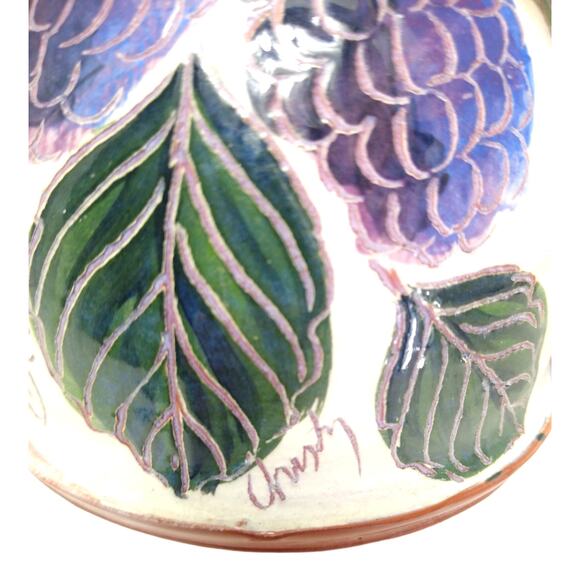 Artist Signed Christy Terracotta Bumble Bee and Grapes Tea Light Candle Holder - Picture 2 of 8